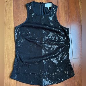 Laundry Sequin Black stretch racer back tank with zip up back